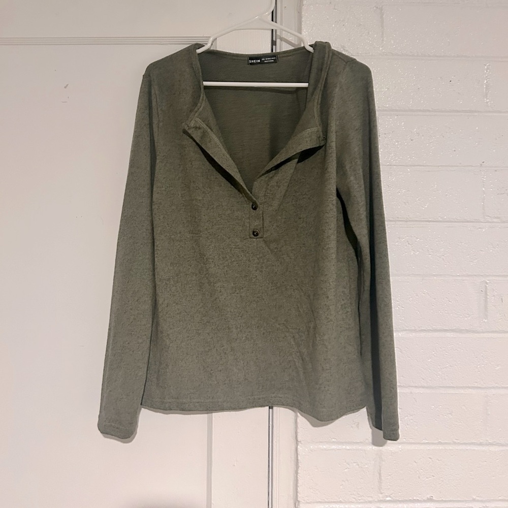 SHEIN Olive Green Long Sleeve Shirt